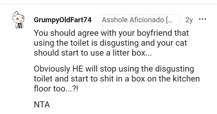 Man threatens to leave if girlfriend doesn't train her cat's litterbox, but the girlfriend refuses 10