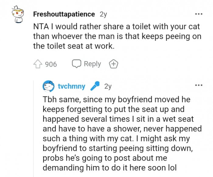 Man threatens to leave if girlfriend doesn't train her cat's litterbox, but the girlfriend refuses 15