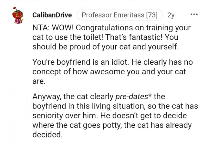 Man threatens to leave if girlfriend doesn't train her cat's litterbox, but the girlfriend refuses 18