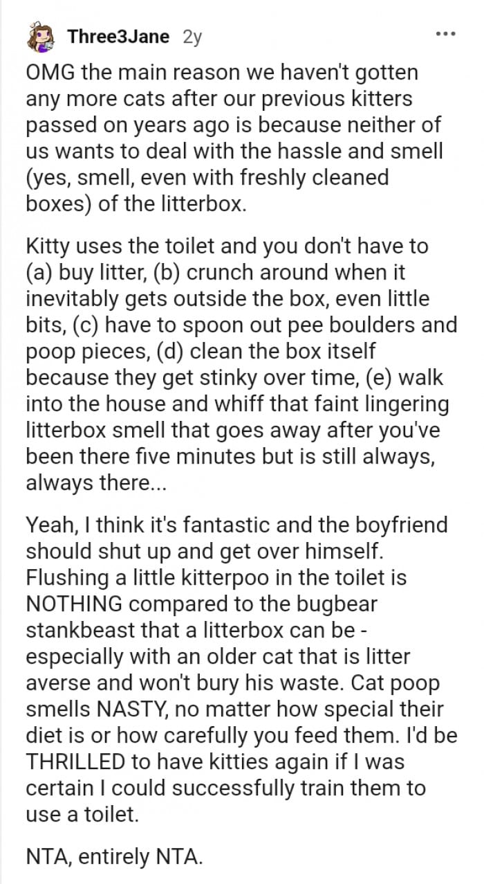 Man threatens to leave if girlfriend doesn't train her cat's litterbox, but the girlfriend refuses 22