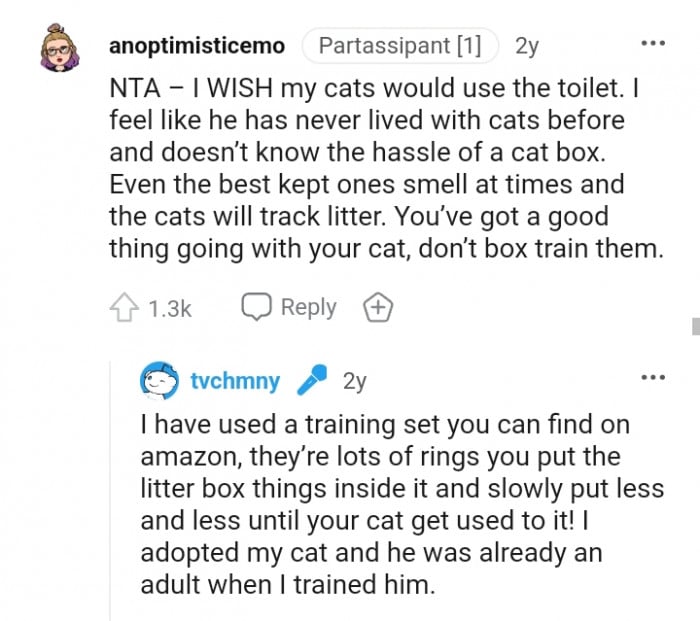 Man threatens to leave if girlfriend doesn't train her cat's litterbox, but the girlfriend refuses 25