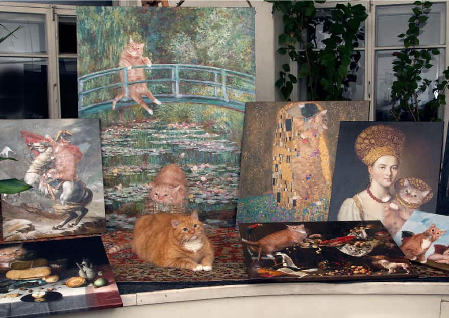 An artist puts her ginger cat into all of the well-known paintings 10