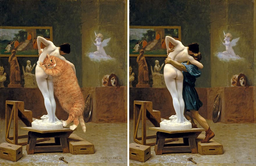 An artist puts her ginger cat into all of the well-known paintings 7