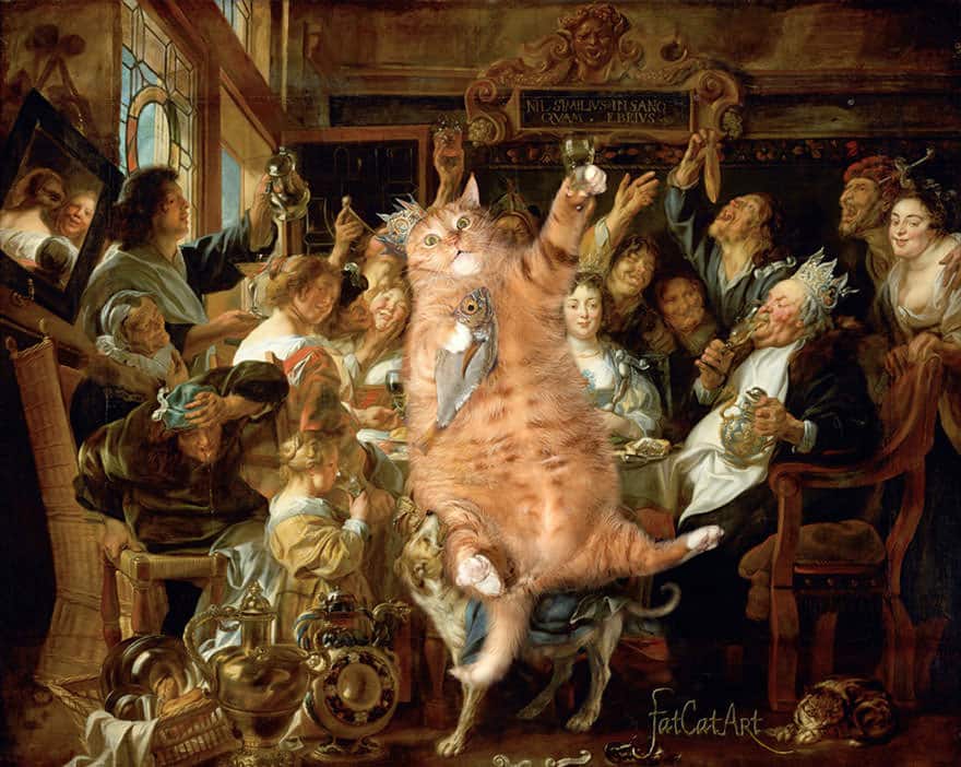 An artist puts her ginger cat into all of the well-known paintings 9